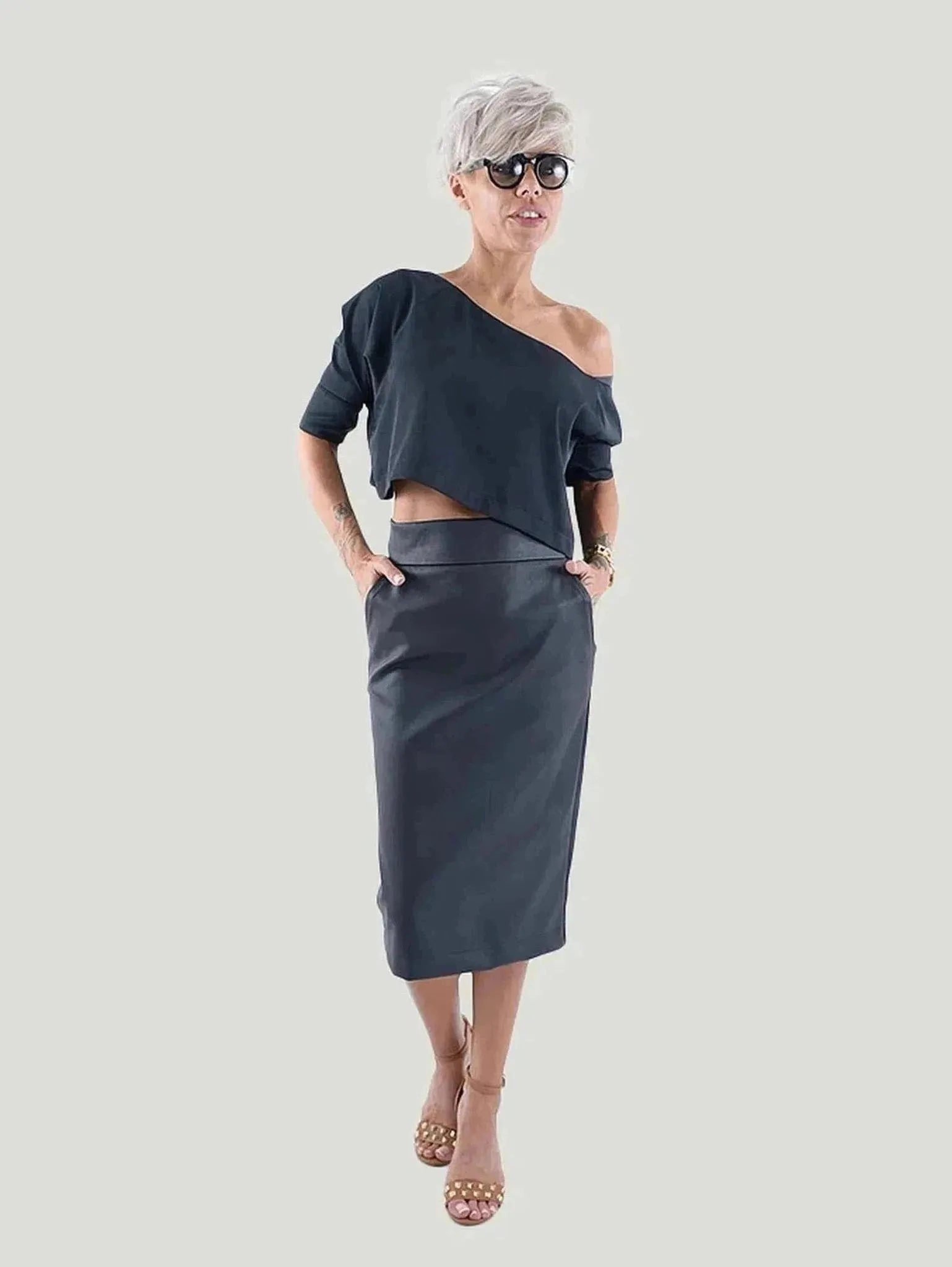 Locker Room Plus Size Black Leatherette Midi Skirt