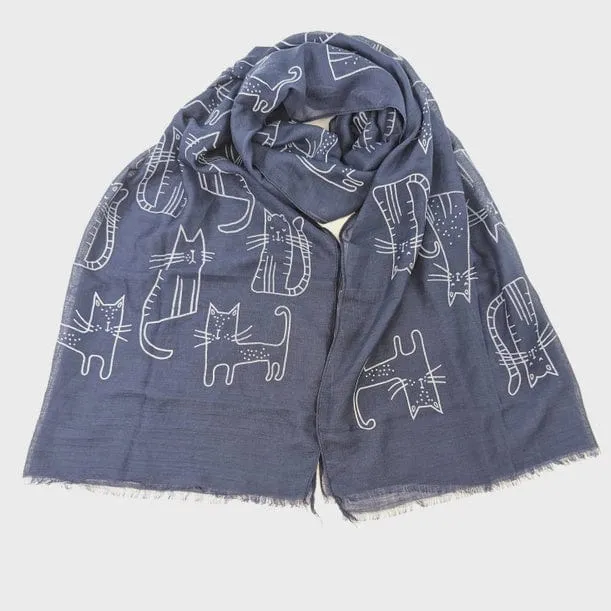 Lofe Cat Outline Scarf Blue