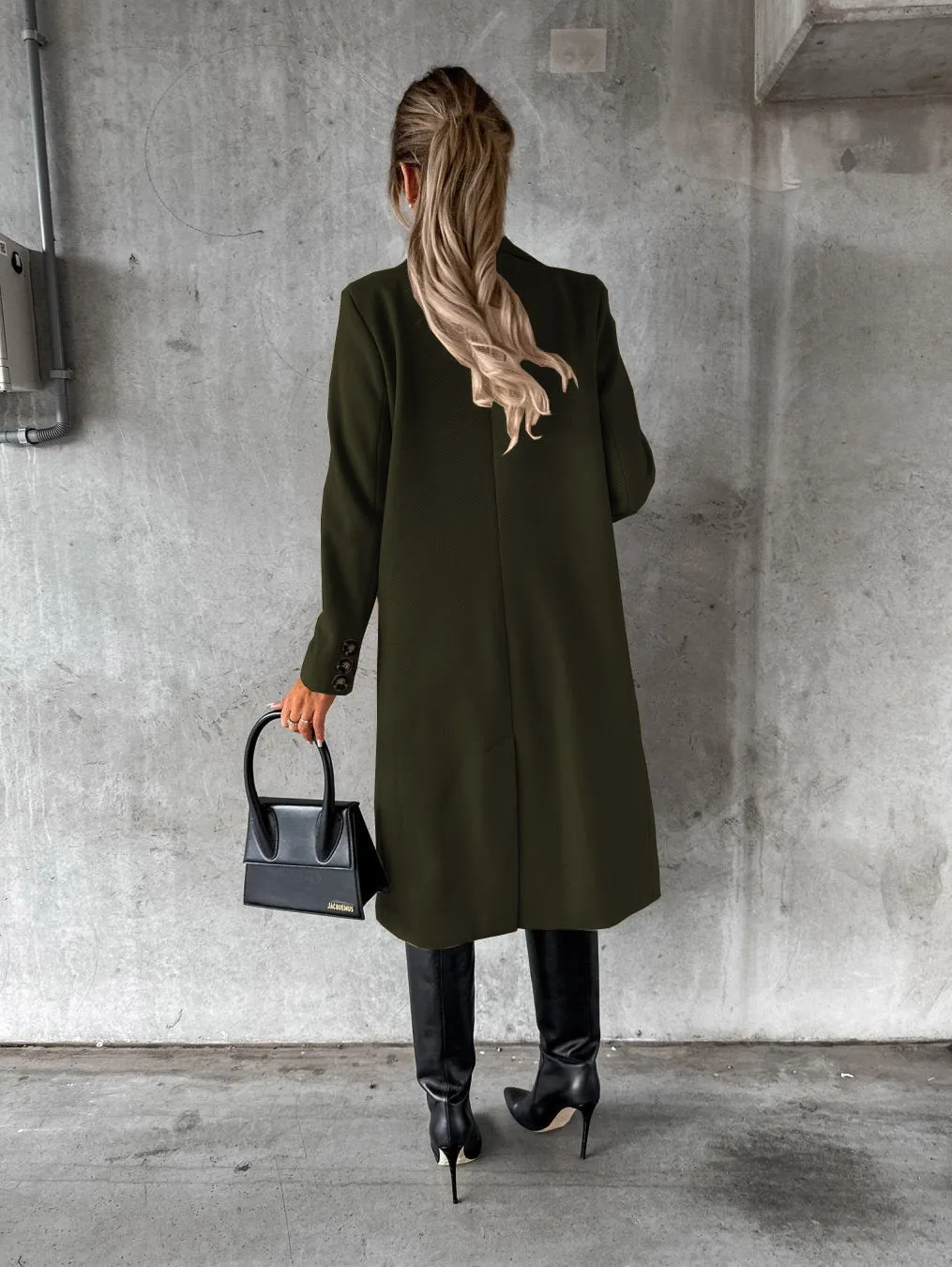 Long Sleeve Lapel Coat Winter Solid Double Breasted Slim Long Jacket Womens Clothing