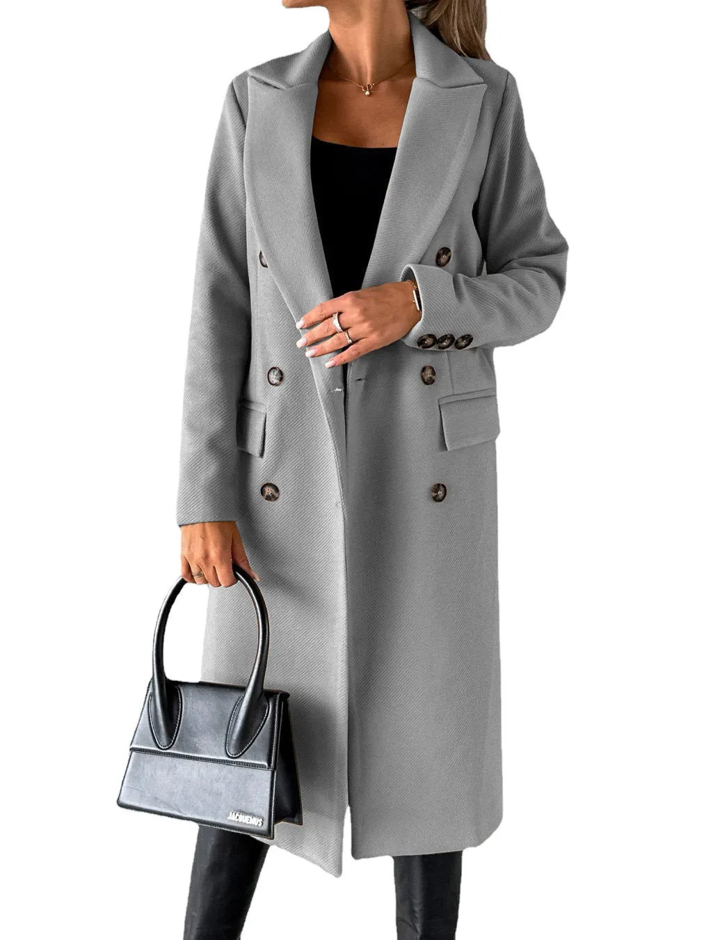 Long Sleeve Lapel Coat Winter Solid Double Breasted Slim Long Jacket Womens Clothing