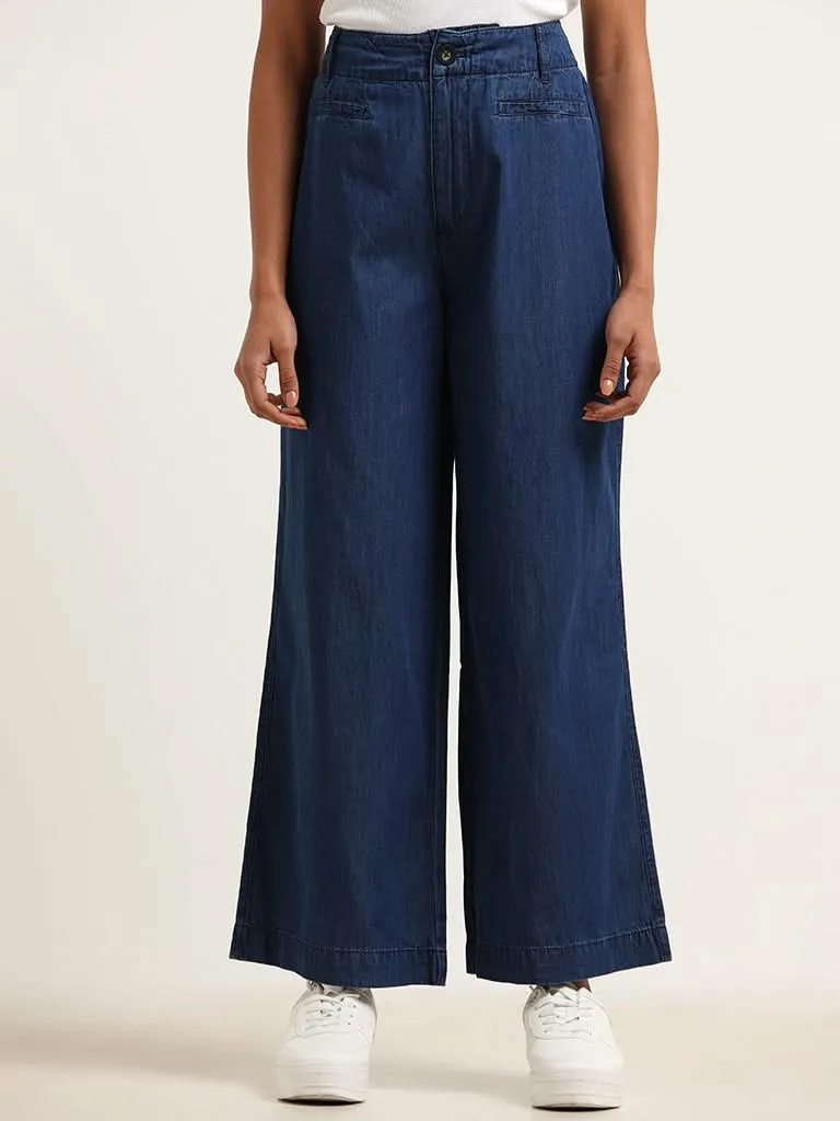 LOV Blue Cotton Flared Trousers