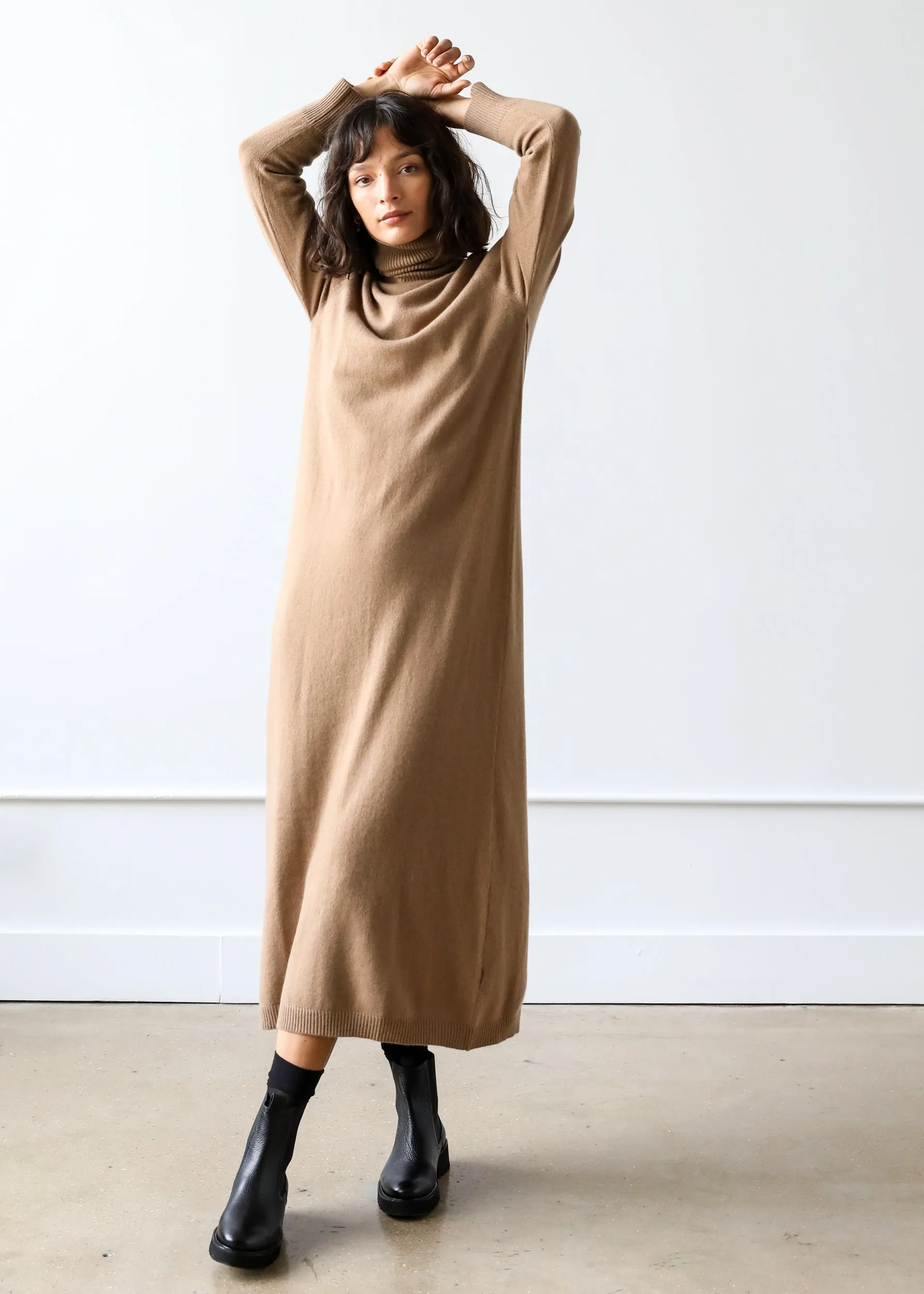 Lucia Turtleneck Dress in Camel Cashmere