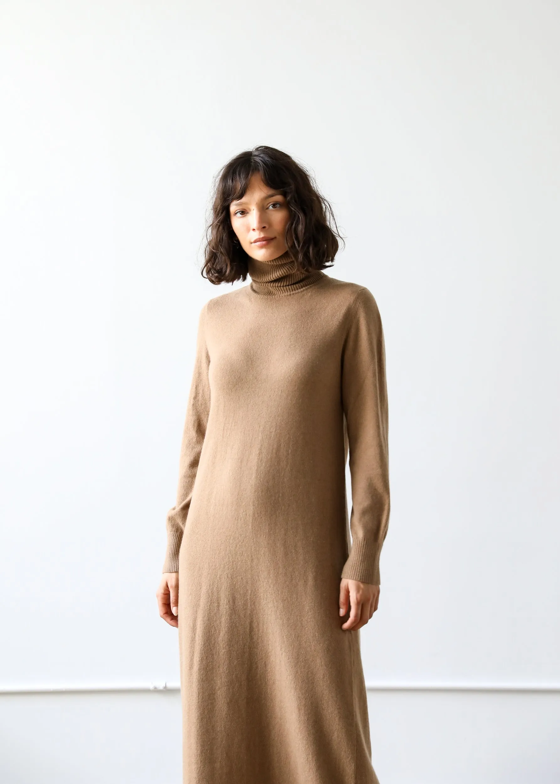 Lucia Turtleneck Dress in Camel Cashmere