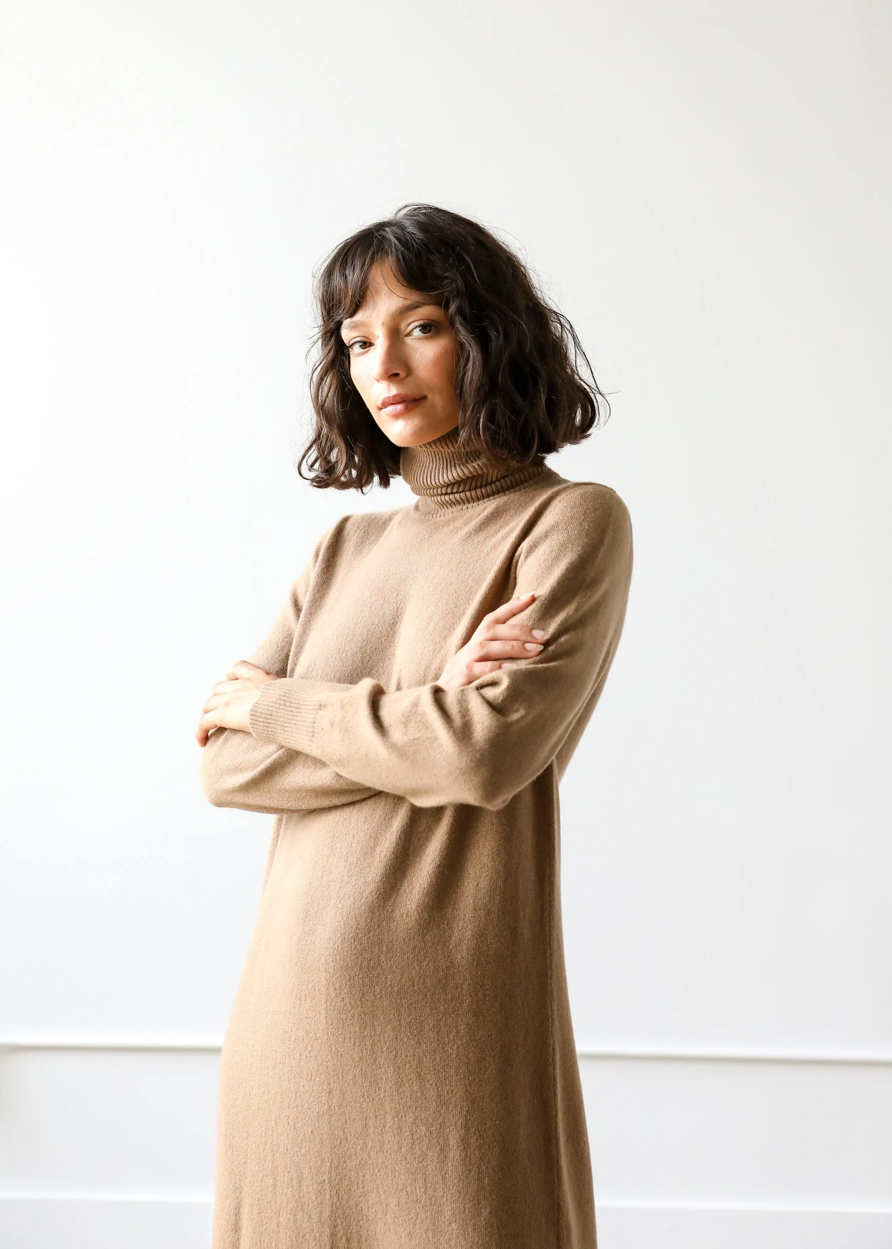 Lucia Turtleneck Dress in Camel Cashmere