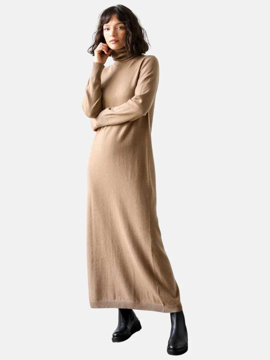 Lucia Turtleneck Dress in Camel Cashmere