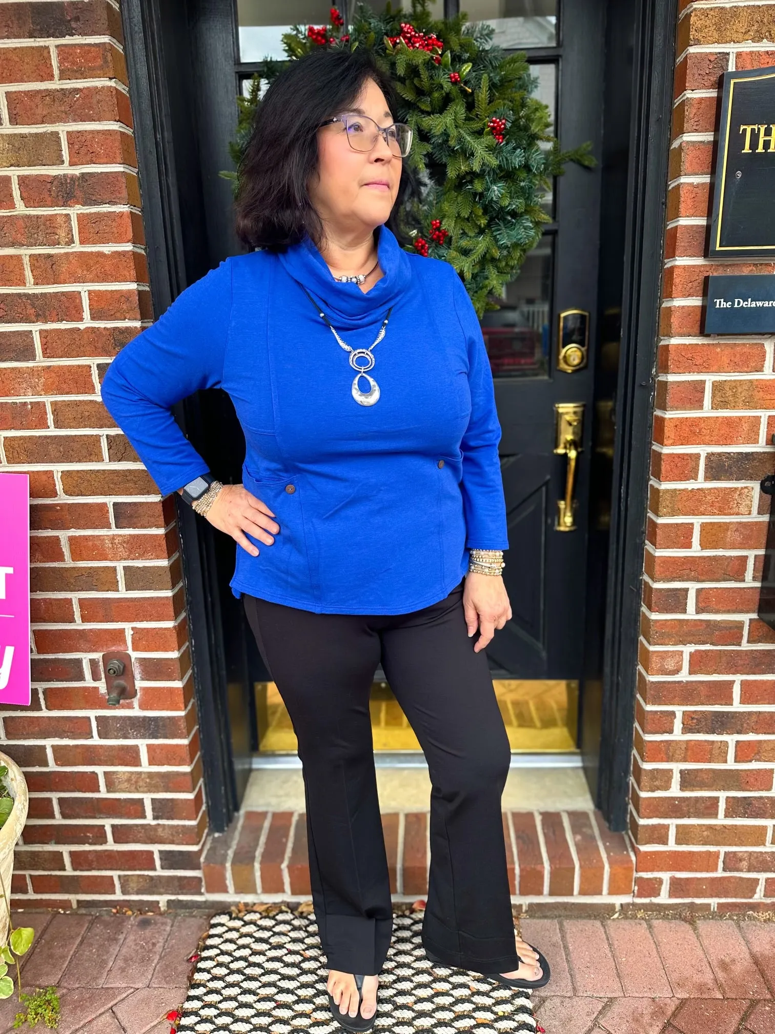 Lulu B Sapphire Button Cowl Neck Tunic