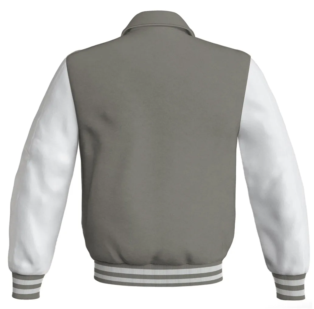 Luxury Bomber Classic Jacket Gray Body and White Leather Sleeves