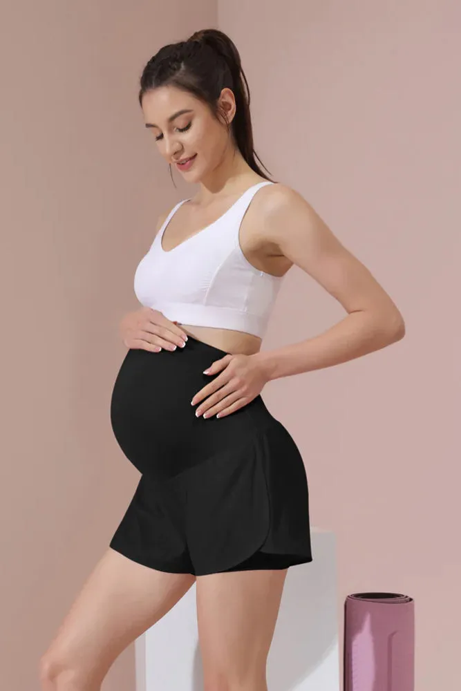 Maacie Women Maternity Layered Fast Drying Yoga Shorts with Liner Inner Pocket