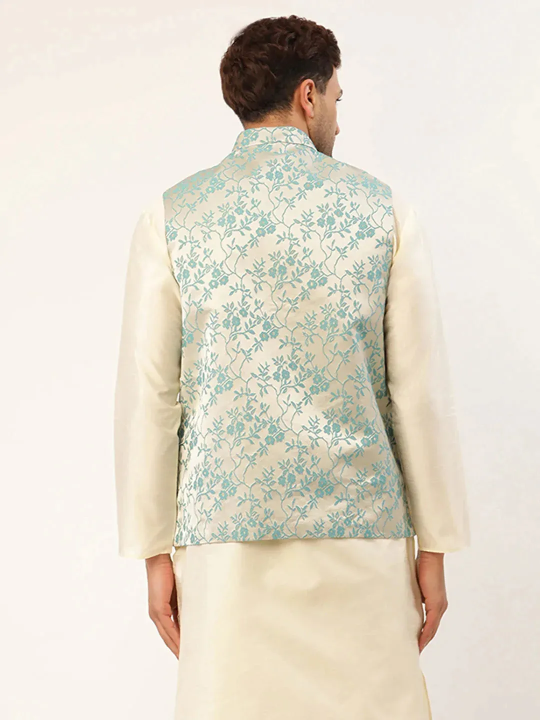 Men'S Blue Embossed Nehru Jacket