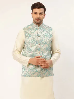 Men'S Blue Embossed Nehru Jacket