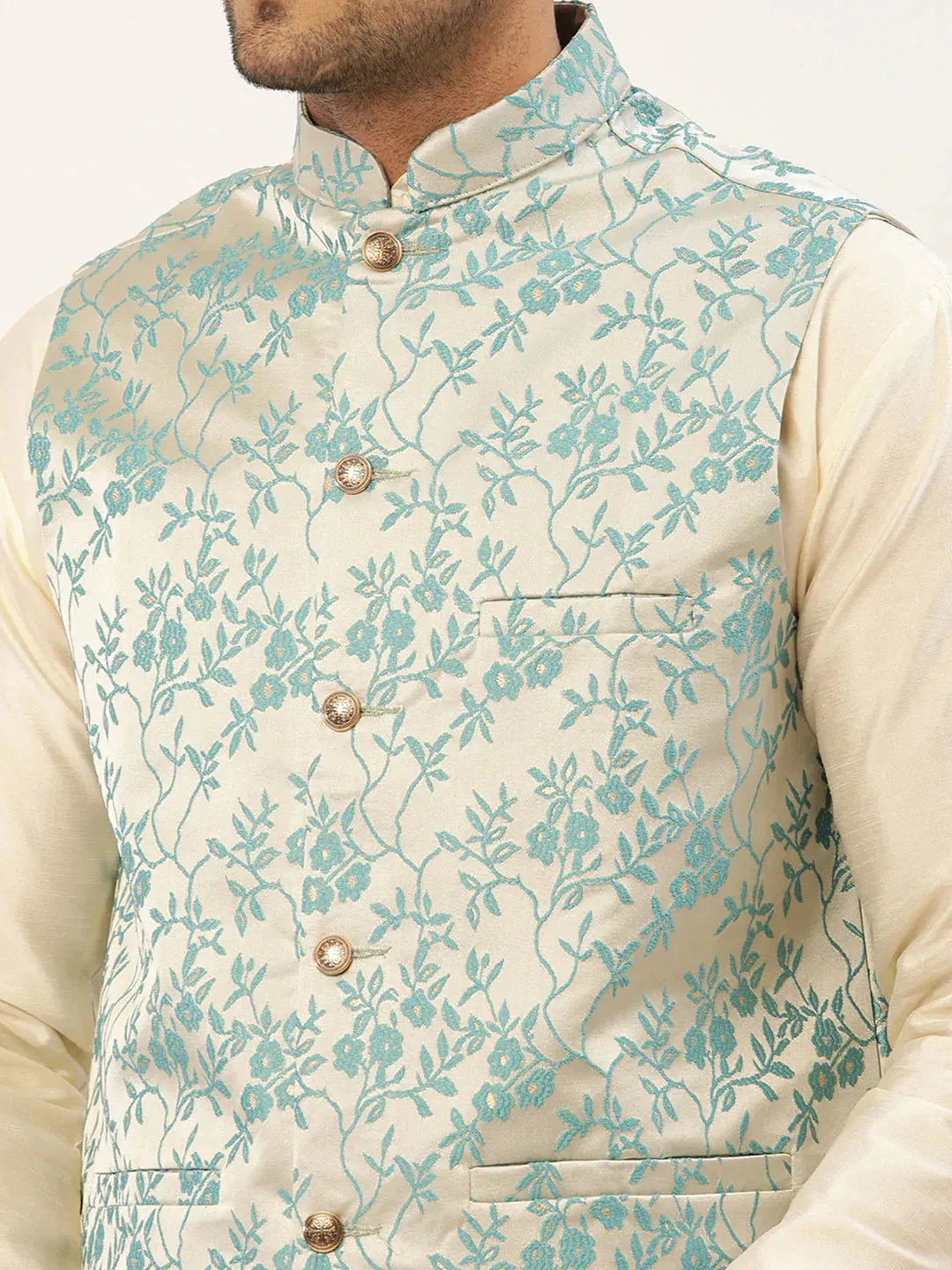 Men'S Blue Embossed Nehru Jacket