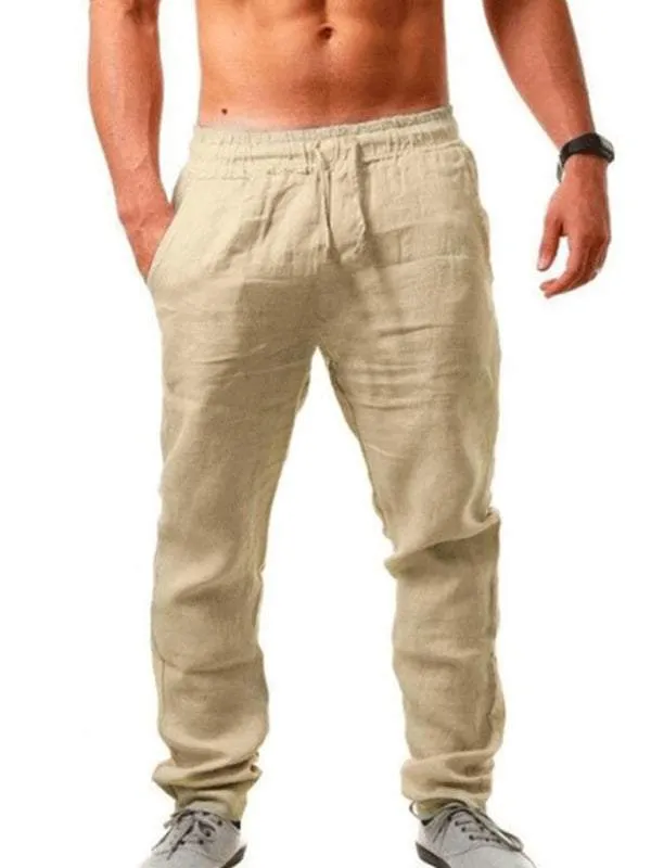 Men's solid elasticated waist loose-fitting casual pants