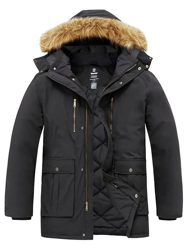 Men's Winter Coat Windproof Military Cotton Jacket Warm Thicken Parka Jacket with Removable Fur Hood