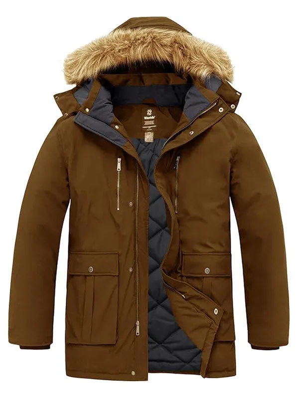 Men's Winter Coat Windproof Military Cotton Jacket Warm Thicken Parka Jacket with Removable Fur Hood