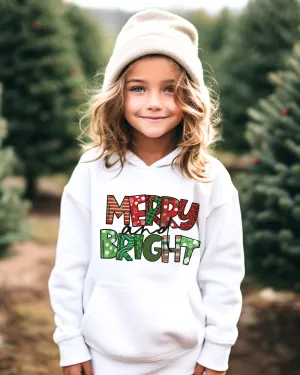 Merry and Bright Youth Hooded Sweatshirt, Cute Kids Christmas Hoodie, Soft, Cozy, Winter Sweatshirt