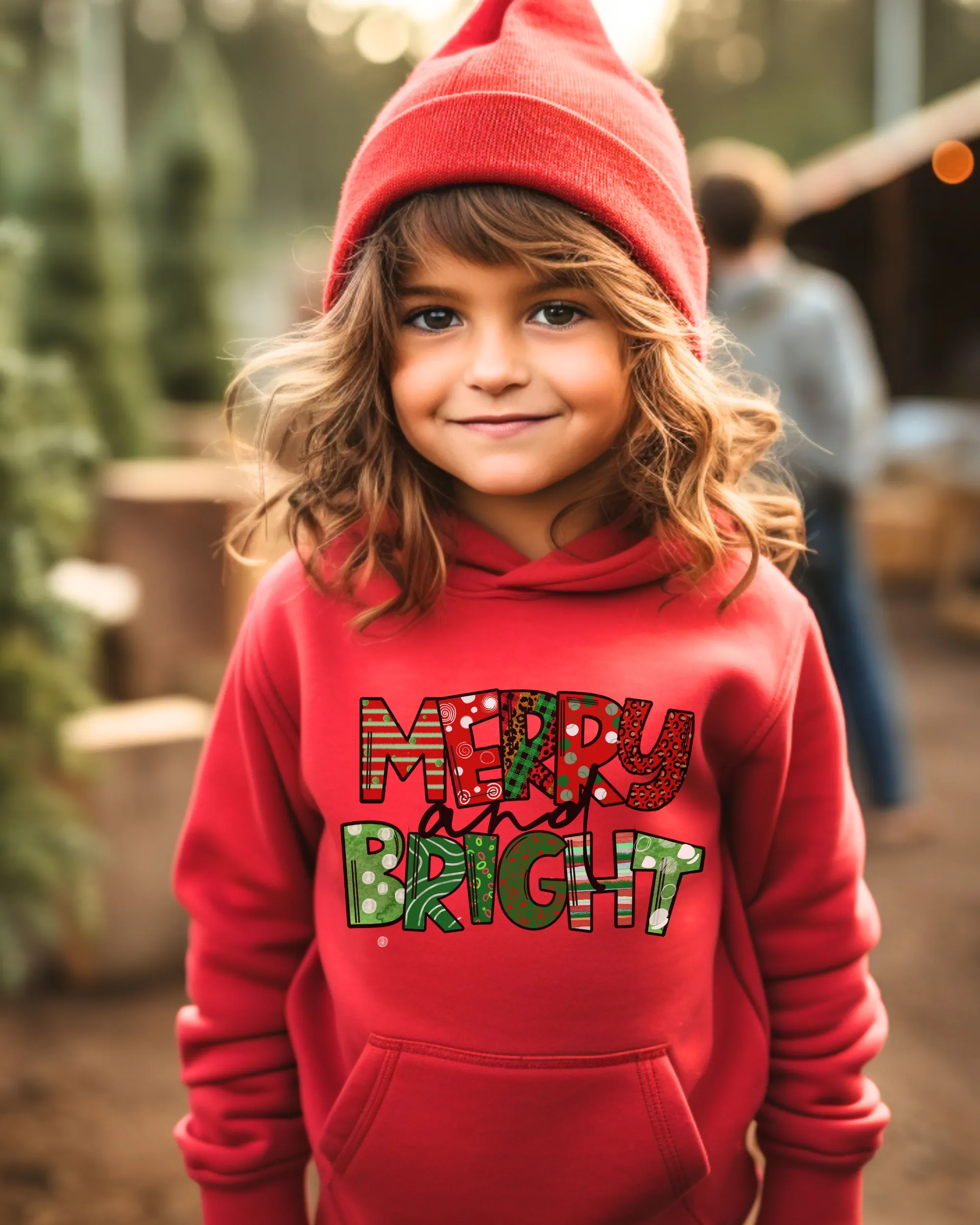 Merry and Bright Youth Hooded Sweatshirt, Cute Kids Christmas Hoodie, Soft, Cozy, Winter Sweatshirt