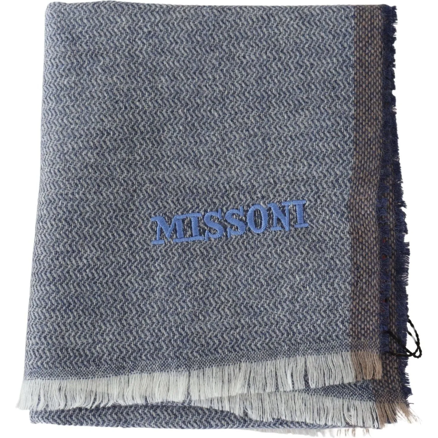 Missoni Elegant Gray Wool Scarf with Stripes and Fringes