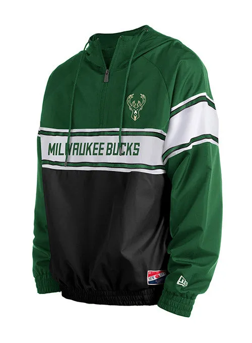 New Era Green & Black Milwaukee Bucks 1/4 Zip Hooded Sweatshirt