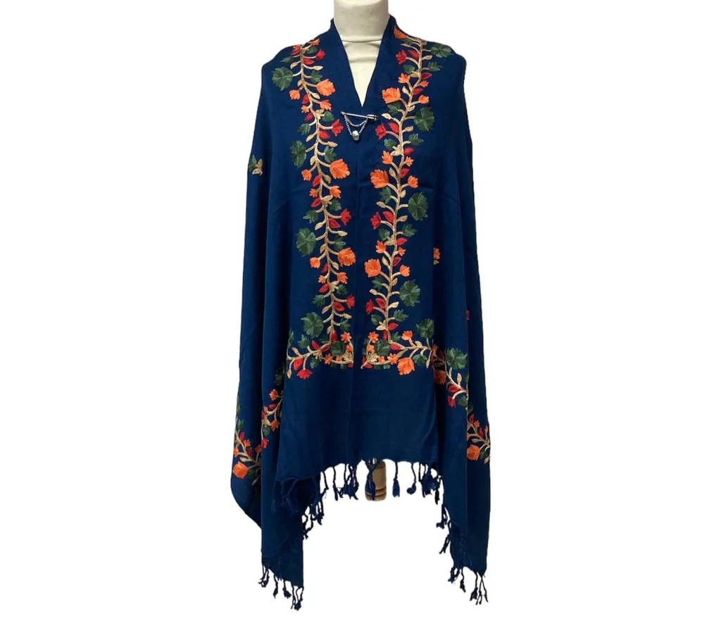 New Women Embroidery Floral Border Shawl with Beads Casual Shawl