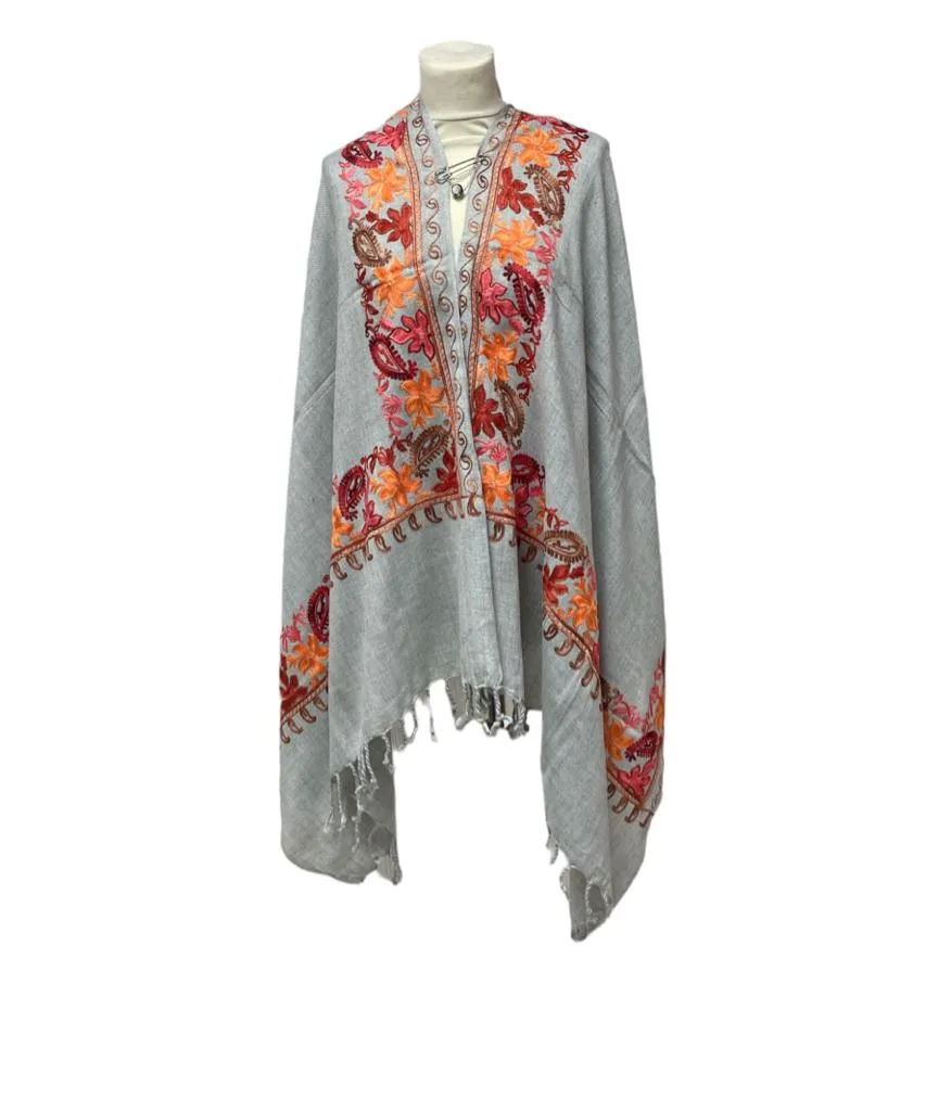 New Women Embroidery Floral Border Shawl with Beads Casual Shawl