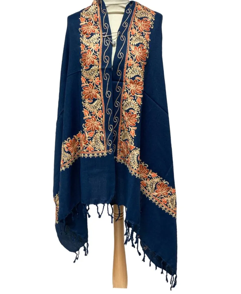 New Women Embroidery Floral Border Shawl with Beads Casual Shawl