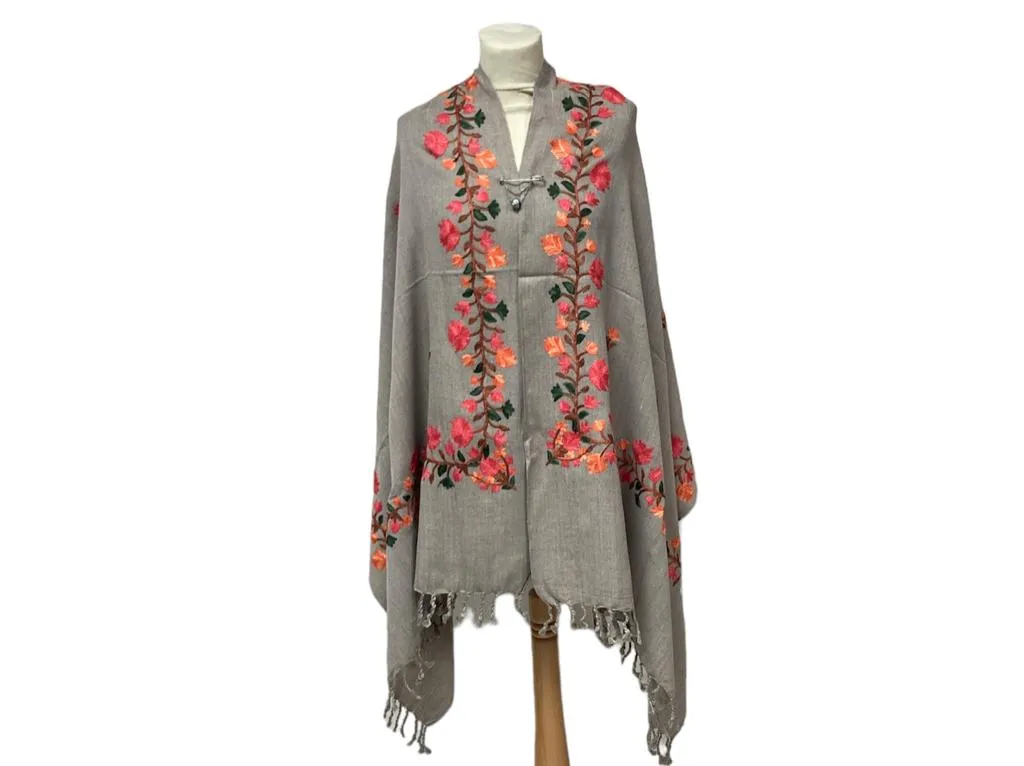 New Women Embroidery Floral Border Shawl with Beads Casual Shawl