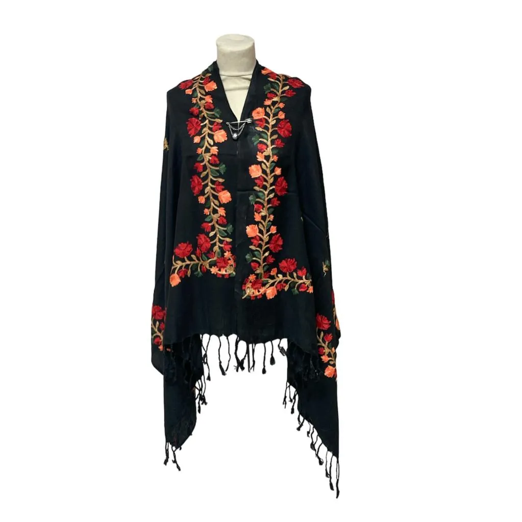 New Women Embroidery Floral Border Shawl with Beads Casual Shawl