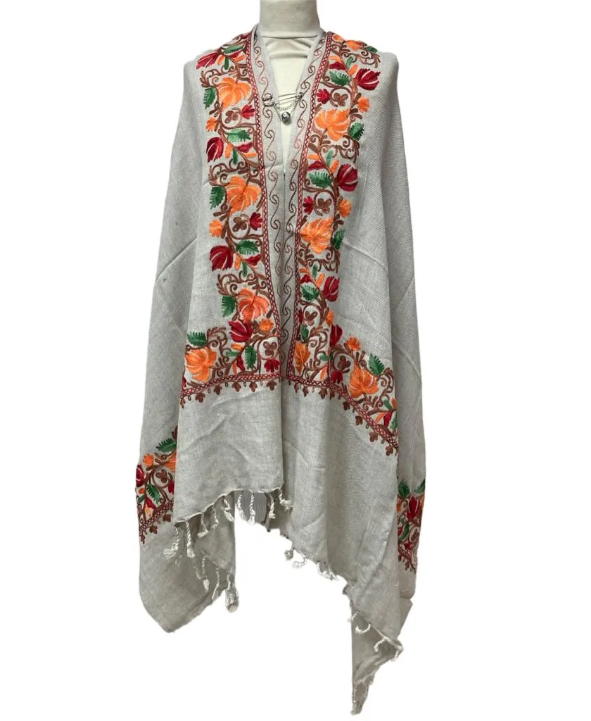 New Women Embroidery Floral Border Shawl with Beads Casual Shawl