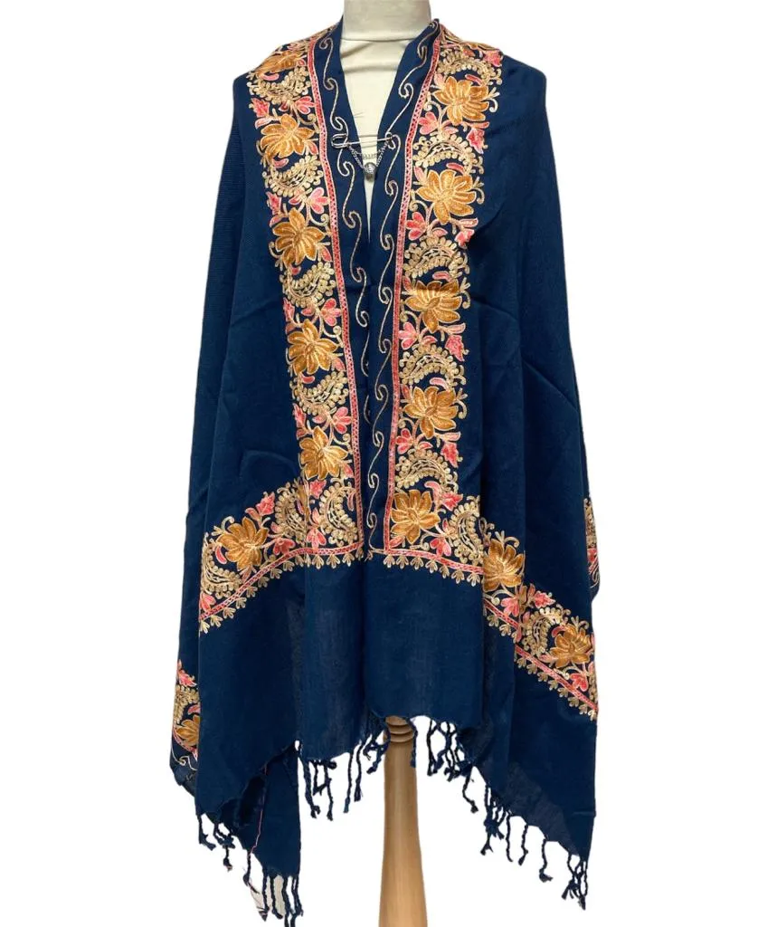 New Women Embroidery Floral Border Shawl with Beads Casual Shawl