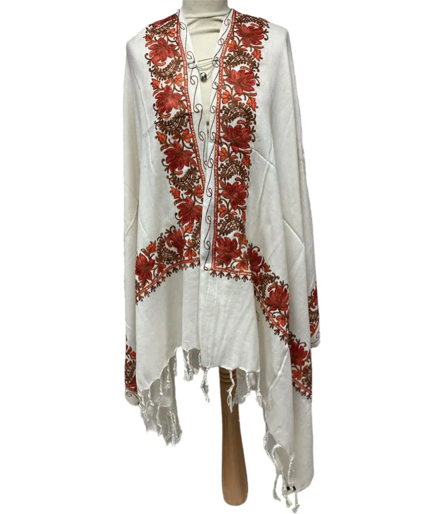 New Women Embroidery Floral Border Shawl with Beads Casual Shawl