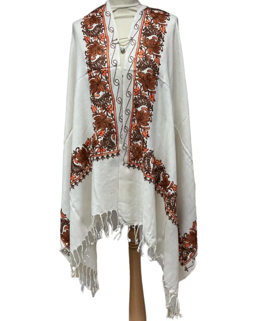 New Women Embroidery Floral Border Shawl with Beads Casual Shawl