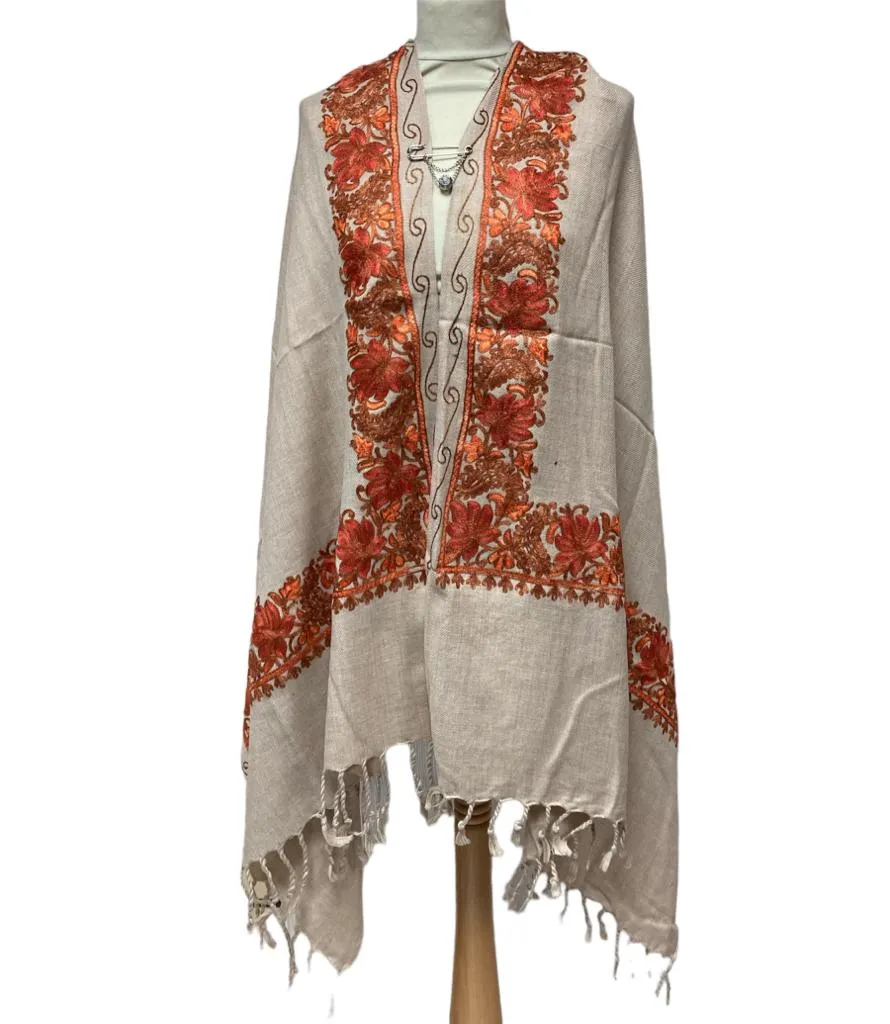 New Women Embroidery Floral Border Shawl with Beads Casual Shawl