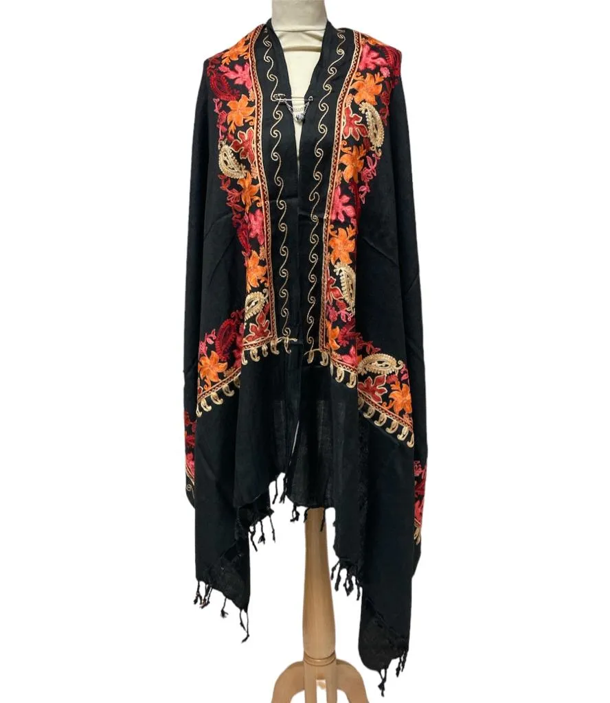 New Women Embroidery Floral Border Shawl with Beads Casual Shawl