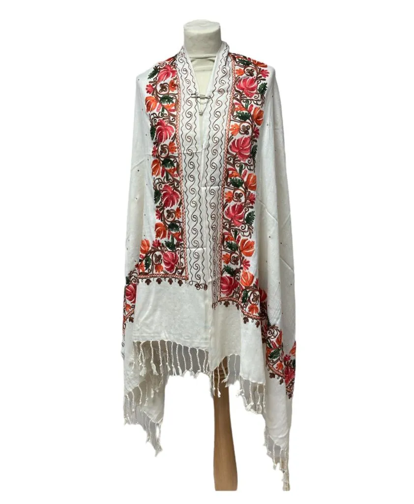 New Women Embroidery Floral Border Shawl with Beads Casual Shawl