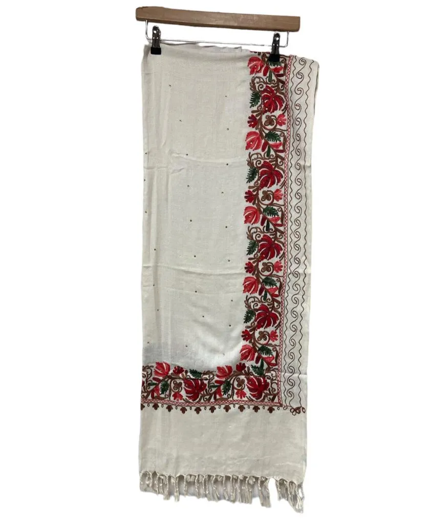 New Women Embroidery Floral Border Shawl with Beads Casual Shawl