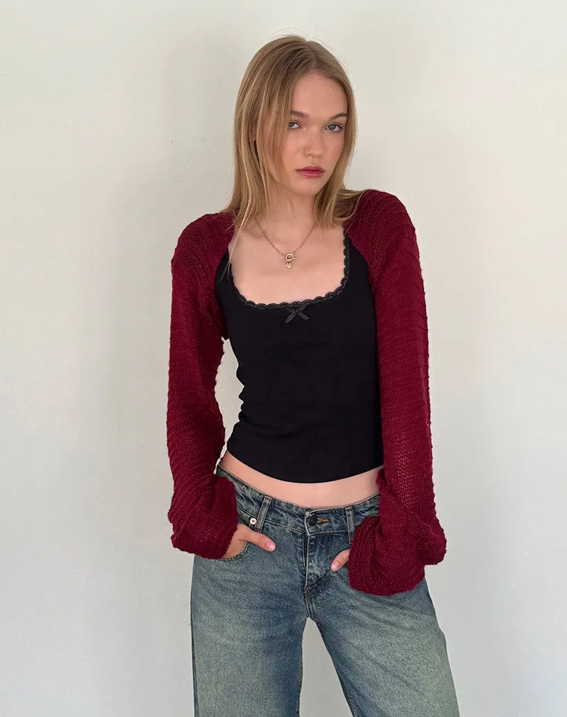 Nobila Knitted Shrug Top in Burgundy