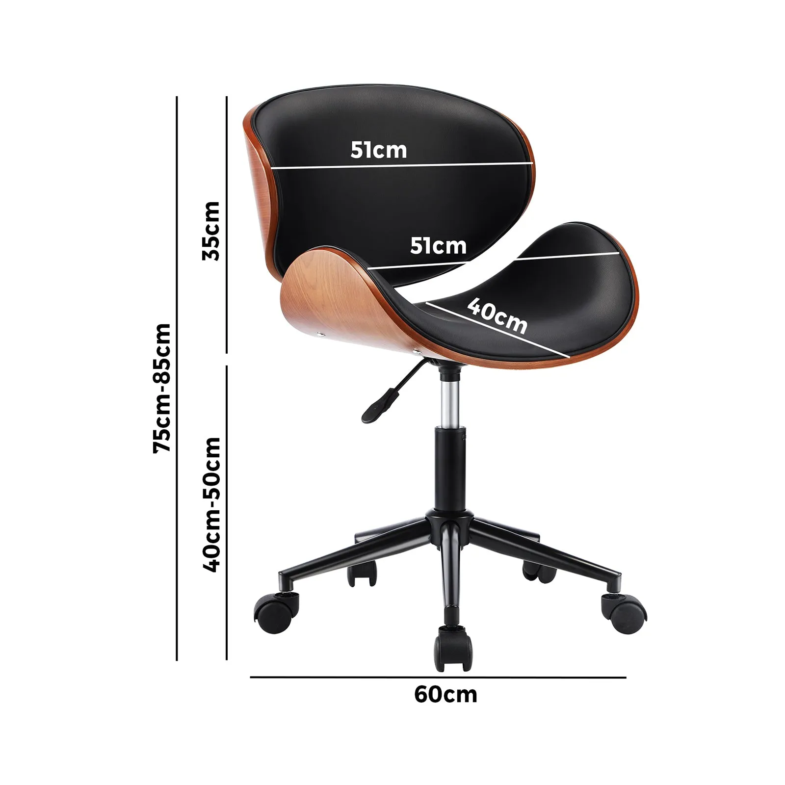 Oikiture Wooden Office Chair Computer Chairs Executive Bentwood Seat PU Leather