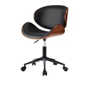 Oikiture Wooden Office Chair Computer Chairs Executive Bentwood Seat PU Leather