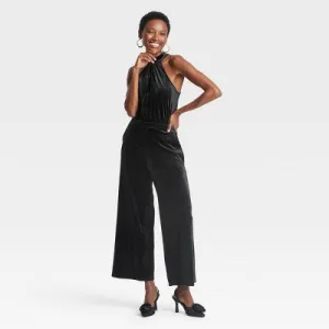 Open Box - Women's Velvet Jumpsuit - A New Day Black L