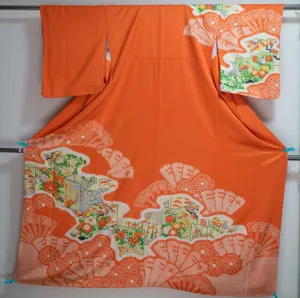 Orange Tie Dye Homongi - Formal Women's Kimono Silk Kanoko Deer Fawn Spots Shibori Embroidery Sakura