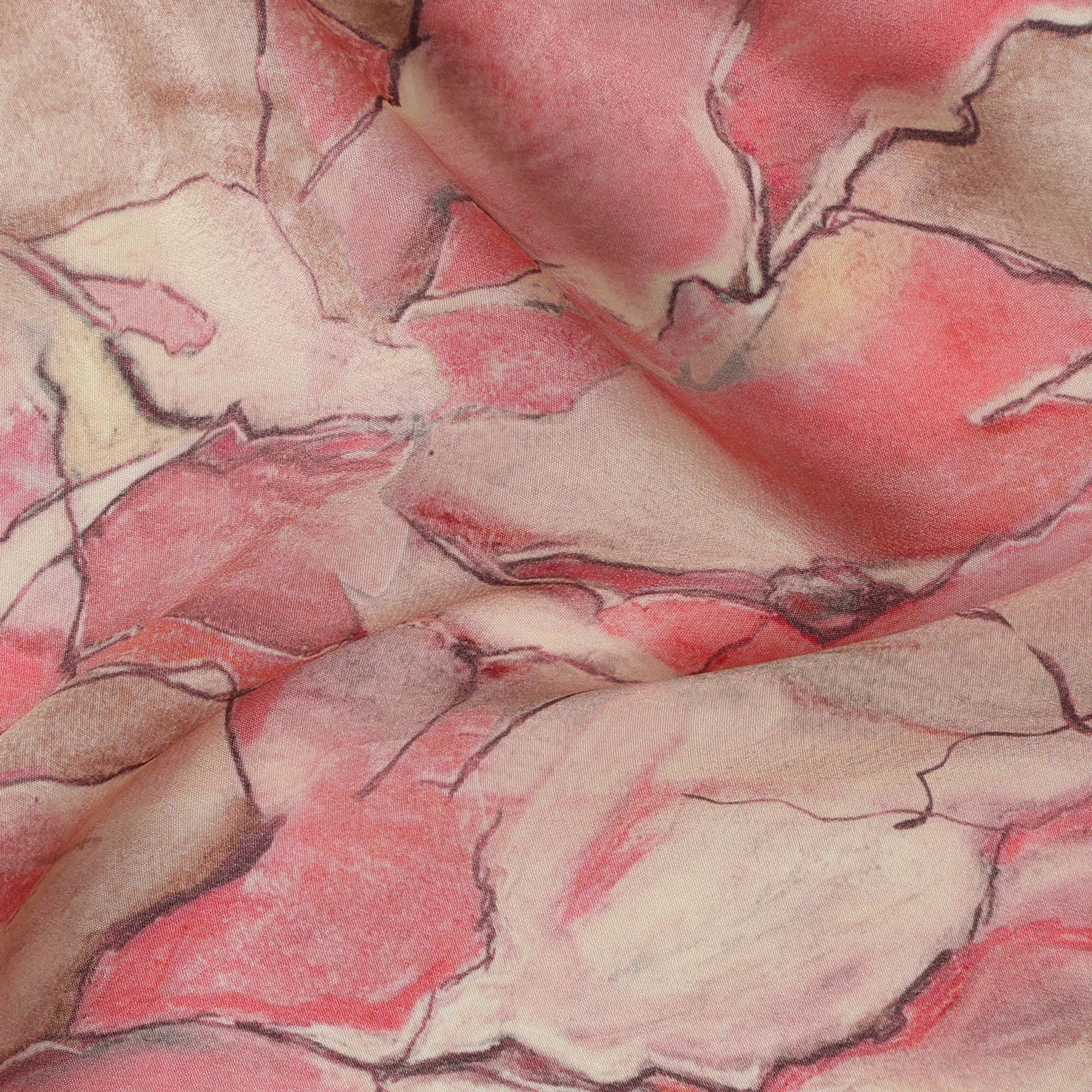 Peach Pink Viscose Digital Printed Fabric with Abstract Floral Design, 110 cm Width-D21298