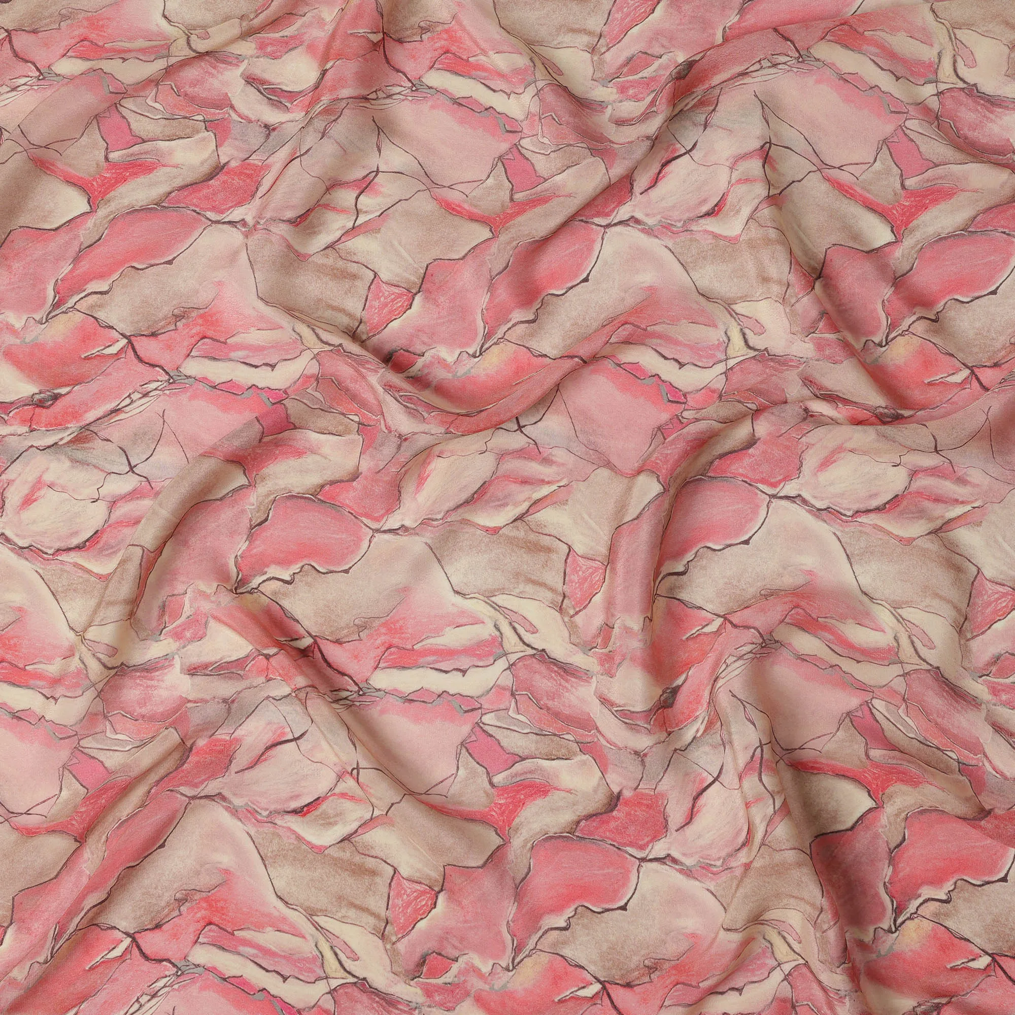 Peach Pink Viscose Digital Printed Fabric with Abstract Floral Design, 110 cm Width-D21298