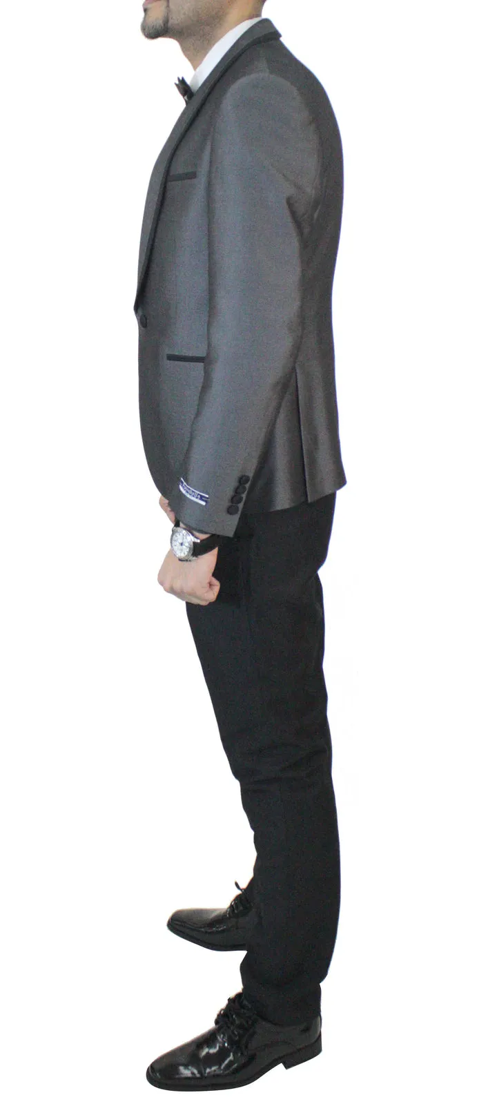 Portabella Solid 1 Button Slim Fit Tuxedo Suit with Compose Shawl Lapel, TUX900-CHARCOAL