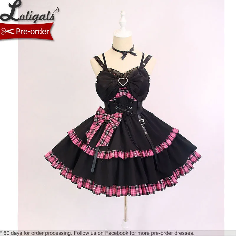 Pre-order ~ Punk Style Lolita JSK Dress Color Blocked Plaid Dress by Alice Girl