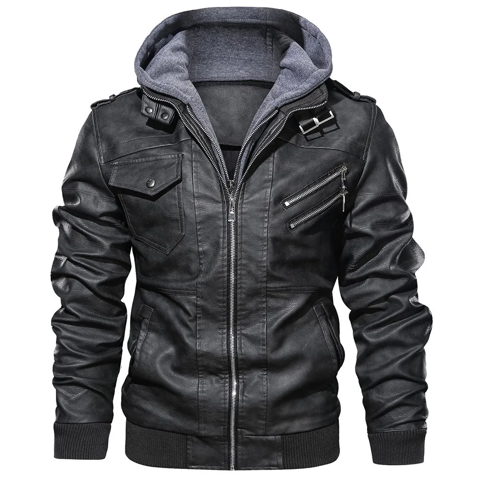 PU Leather Solid Color Biker Zipper Jacket