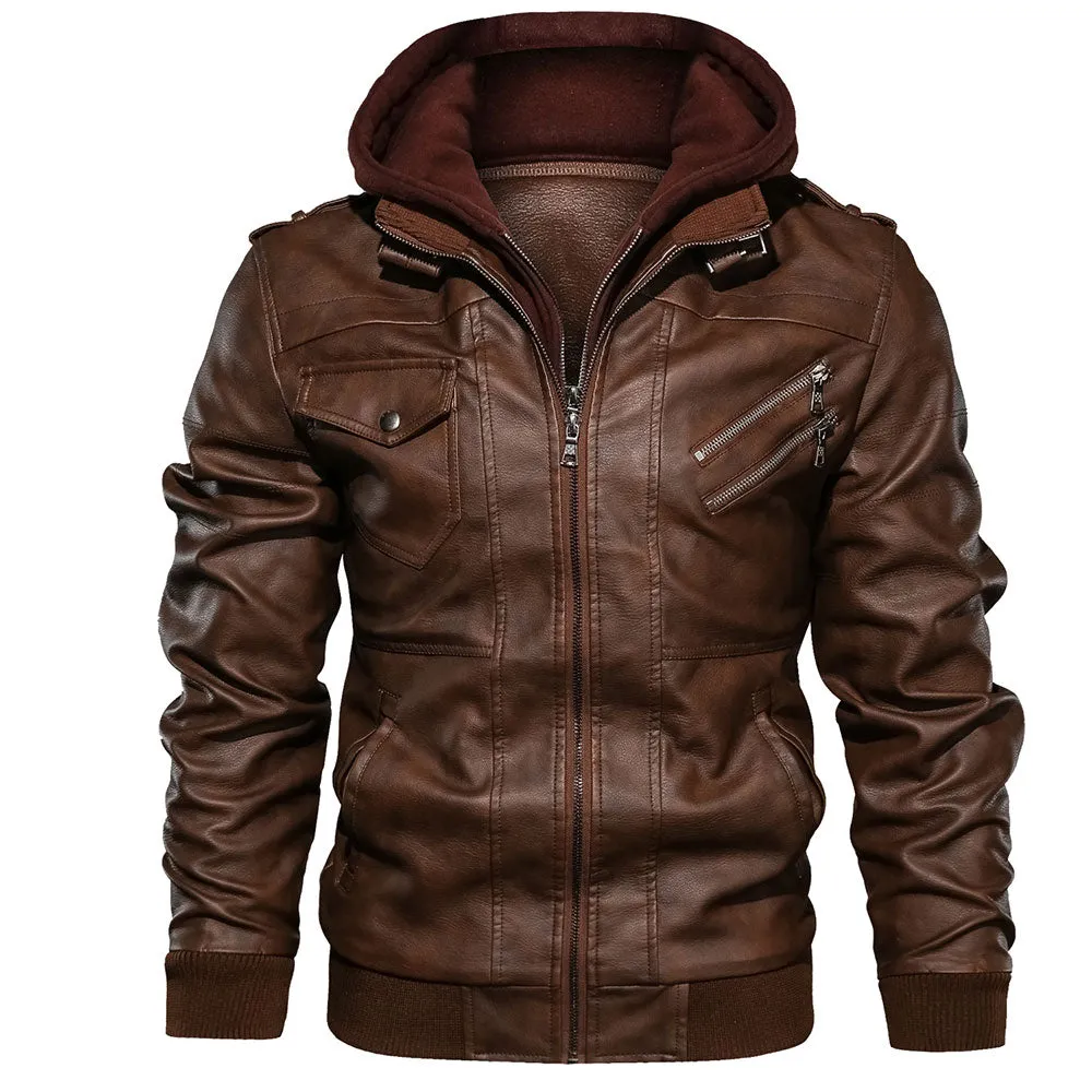 PU Leather Solid Color Biker Zipper Jacket