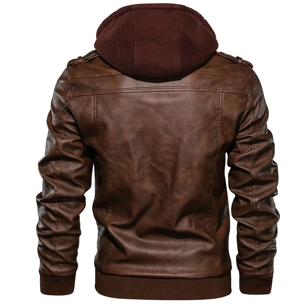 PU Leather Solid Color Biker Zipper Jacket