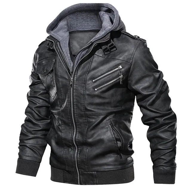 PU Leather Solid Color Biker Zipper Jacket