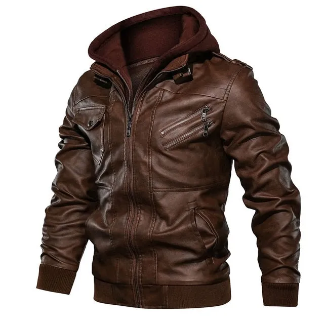 PU Leather Solid Color Biker Zipper Jacket