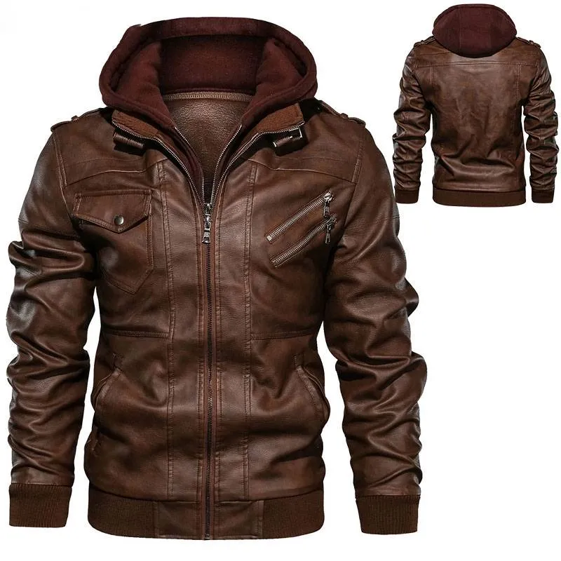 PU Leather Solid Color Biker Zipper Jacket